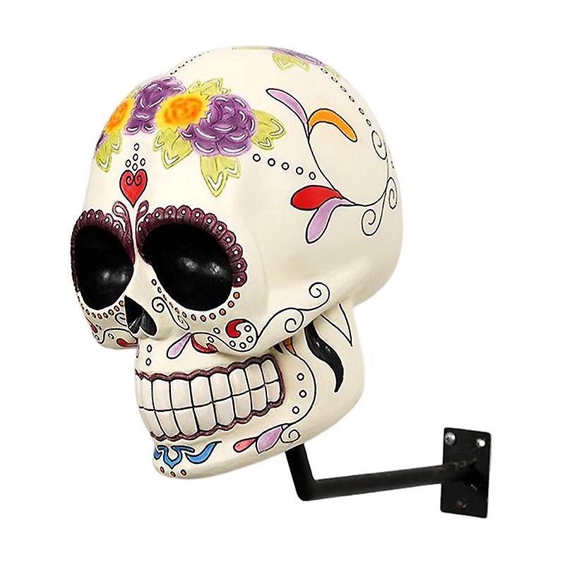 Htclv Resin Skull Head Wall Mounted: Motorcycle Helmet Holder, Coat Storage Racks, Ghost Head Decoration - Home Office 30CM