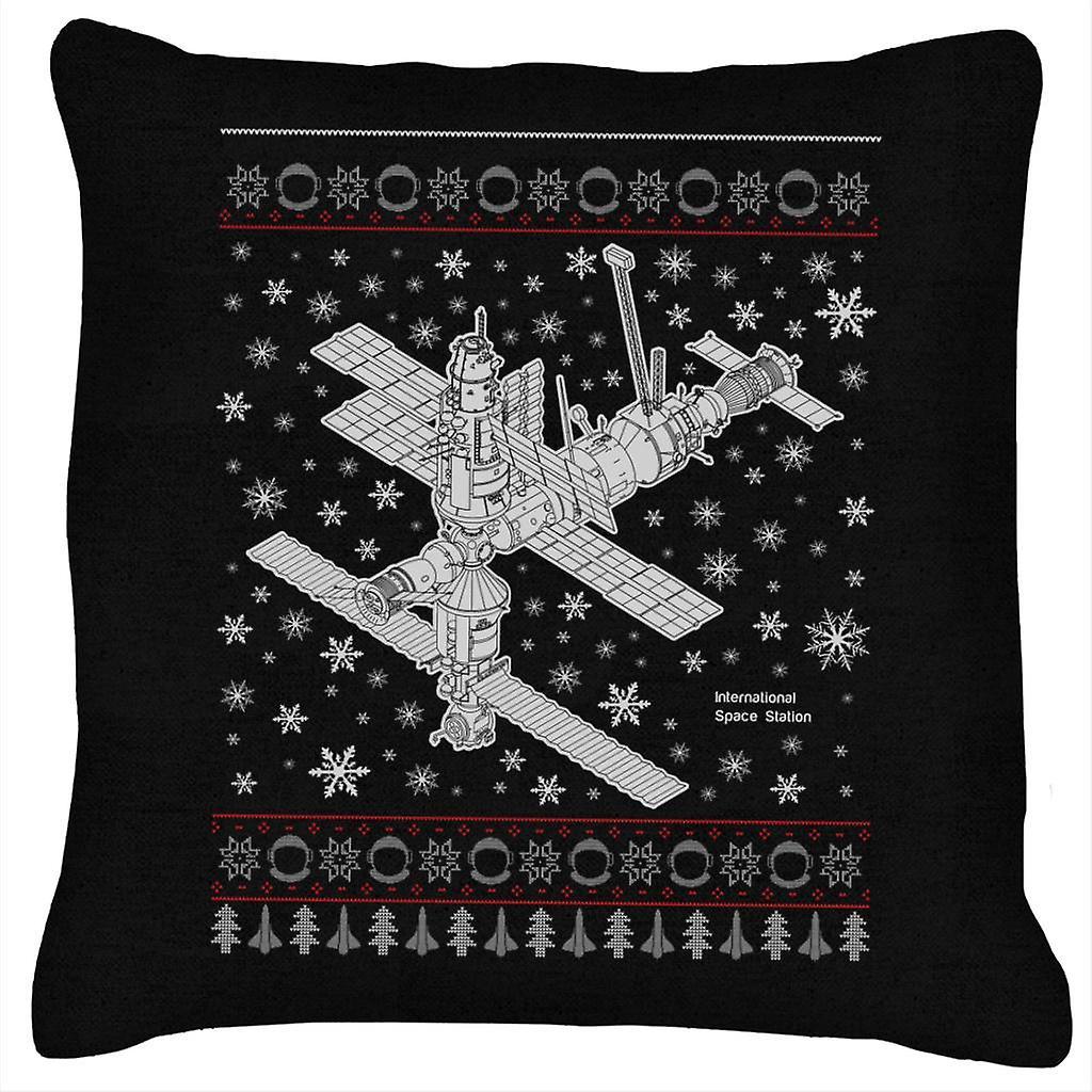 NASA International Space Station Christmas Knit Cushion Black 40 x 40cm