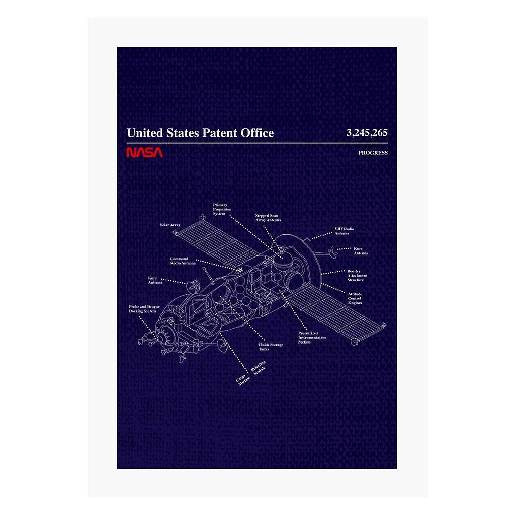 NASA Progress Russian Resupply Vehicle Blueprint A4 Print Navy Blue 21cm x 29.7cm