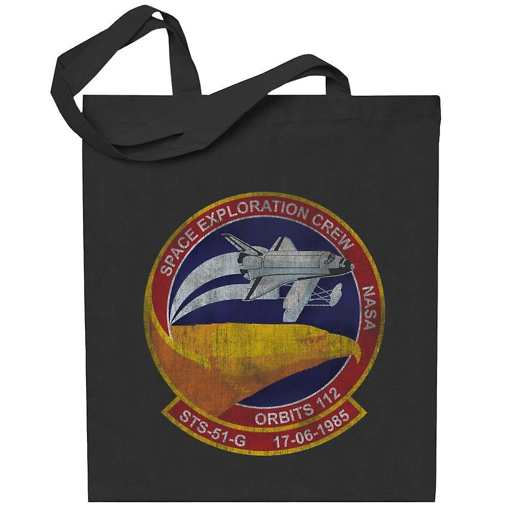 NASA STS 51 G Discovery Mission Badge Distressed Totebag Black 38 x 42 cm