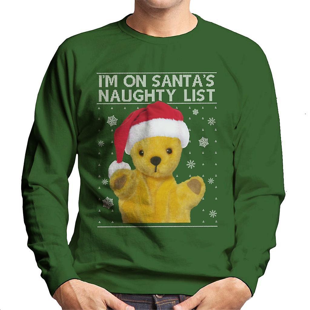 Sooty Christmas Im On Santas Naughty List Men's Sweatshirt Bottle Green X-Large