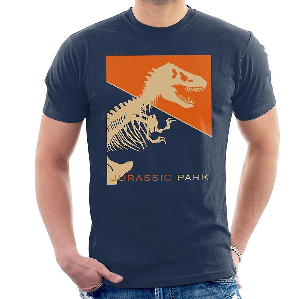 Jurassic Park T Rex Skeleton Orange Background Men's T-Shirt Navy Blue XX-Large