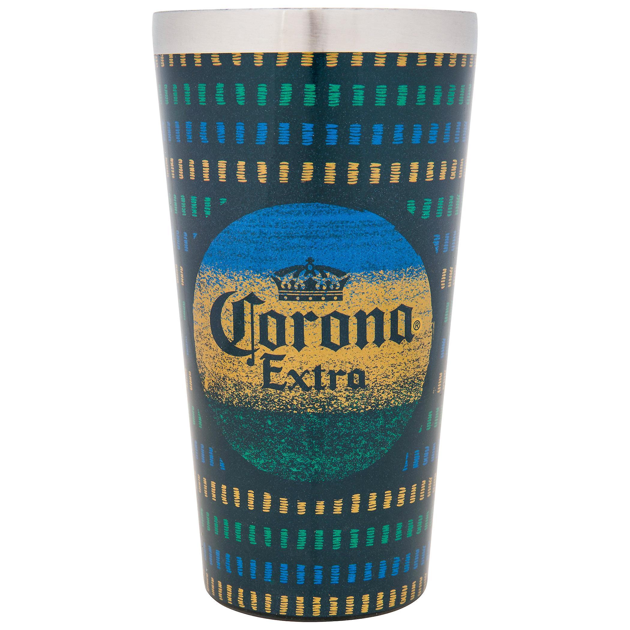 Beers Corona Extra Blue Yellow and Green 16 oz Metal Double Walled Pint Glass Multi-Color