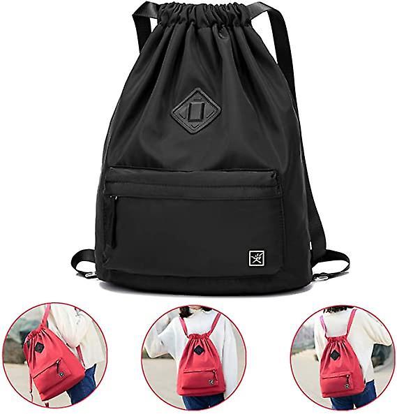 Morakot Waterproof Drawstring Bag, Gym Bag Sackpack Sports Backpack For Men Women Girls Black