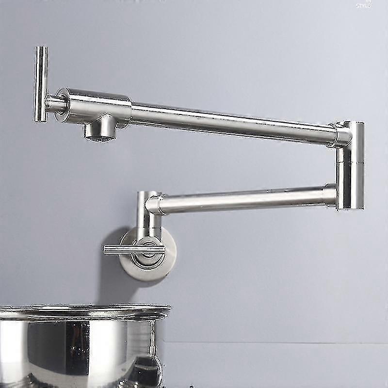 Jkw Wall Mounted Pot Filler Faucet Matte Black Two Handles Swivel Spout Folding Kitchen Mixer Brushed nickel