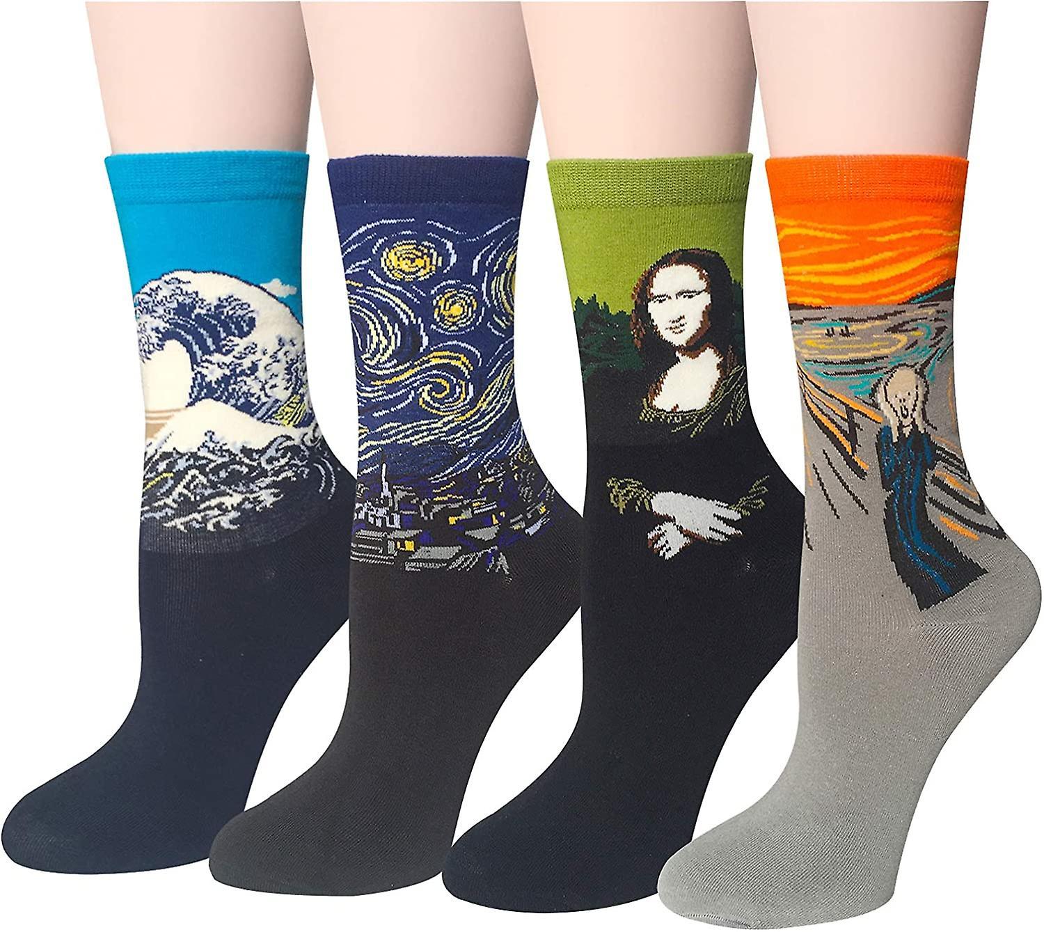 Joyful Wow 4 Pairs - S3 4-6 Pairs Womens Fun Socks Famous Painting Patterned Art Socks  Printed Cool Novelty Funny Socks For Women