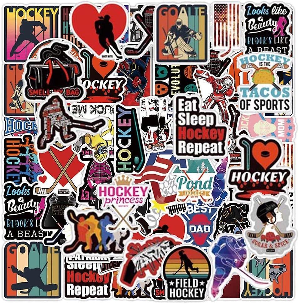 Baicccf Hockey Stickers |50 Pcs Field Hockey Waterproof Vinyl Decals For Water Bottles Laptop Luggage Cup Computer Mobile Phone Skateboard Guitar Dcor