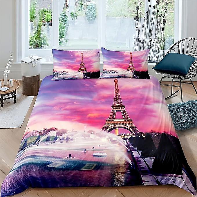 Duvert Cover Set City Building Comforter Cover Eiffel Tower Microfiber Bedding Duvet Cover Sets 1 Duvet Cover And 1/2 Pillowshams 200x200cm