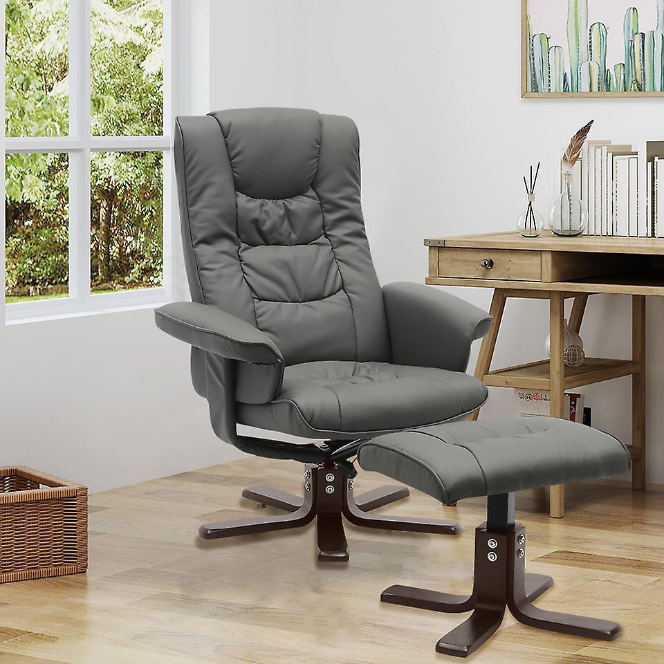 Living And Home PU Leather Swivel Reclining Office Armchair with Footstool Grey