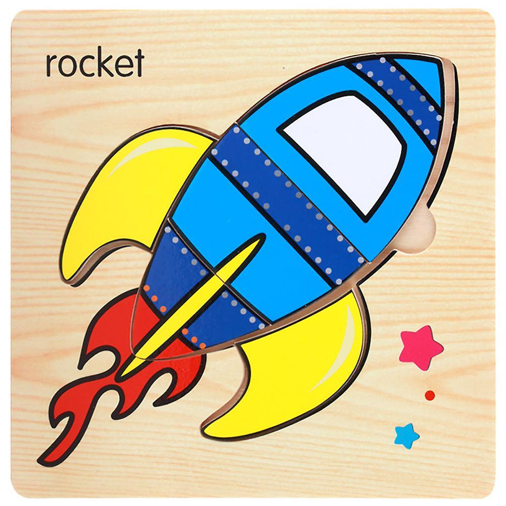 Remorui Colorful Airplane Ship Vehicle Wooden Puzzles Jigsaw Board Intelligent Kid Toy rocket*