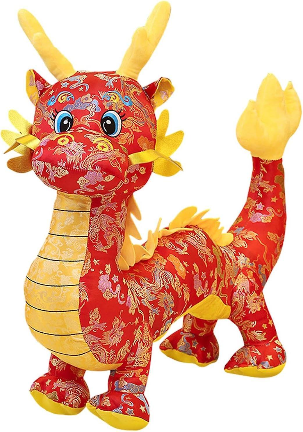 Fongwan Chinese Dragon Plush Doll, 2024 Year Of The Dragon Mascot, Dragon Stuffed Animal Standing Statue For Chinese New Year Spring Festival Red 28cm