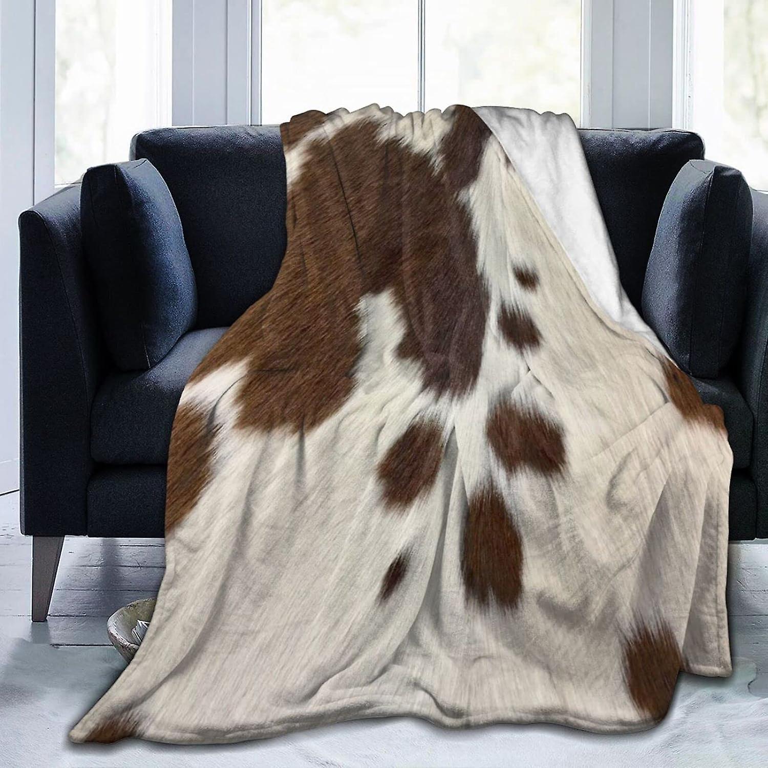 Kerota Flannel Print Blanket Brown Cow Fur Print Soft And Comfortable Air Conditioning Blanket Anti Pilling For Adults Children 60x50in 150x125cm