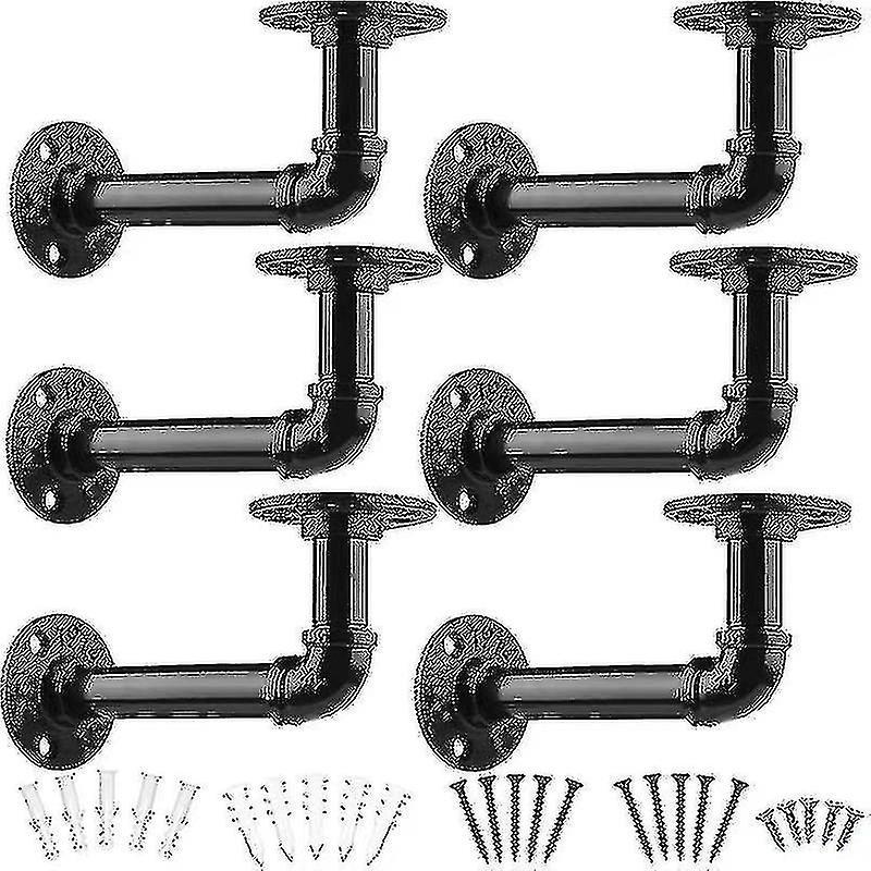 Banmo Industrial Pipe Shelf Brackets For 8 10 12 Inch Shelves, Black Metal L-shaped Pipe Floating Shelf Bracket - Rustic Farmhouse Vintage Style He...