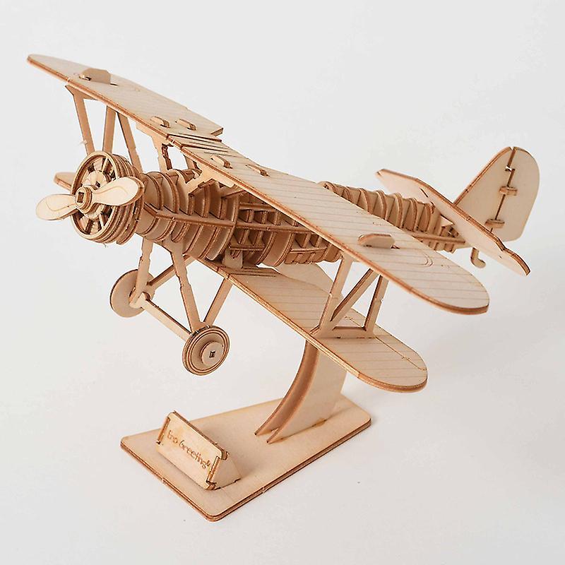 Longzhen 3D Puzzle Wooden Model Kits for Adult to Build, Self Assembly Mechanical Construciton Craft Kit for Kids, Teens Biplane