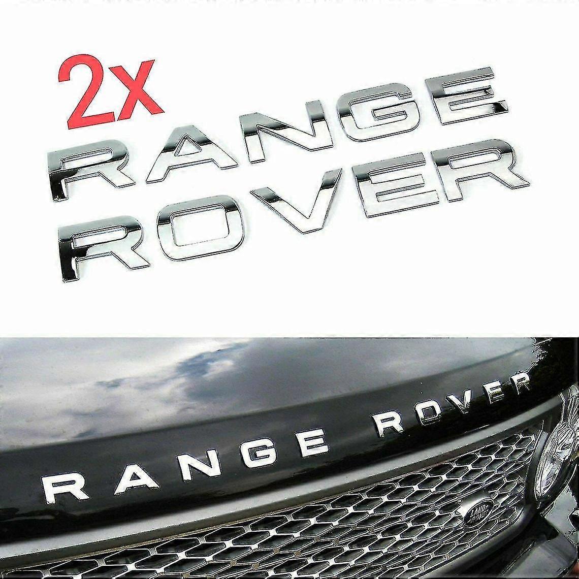 Linkrunning Chrome Range Rover Front Grill Bonnet Badge Emblem Bonnet And Back Boot Lettering Badge (pack Of 2) Bright Silver