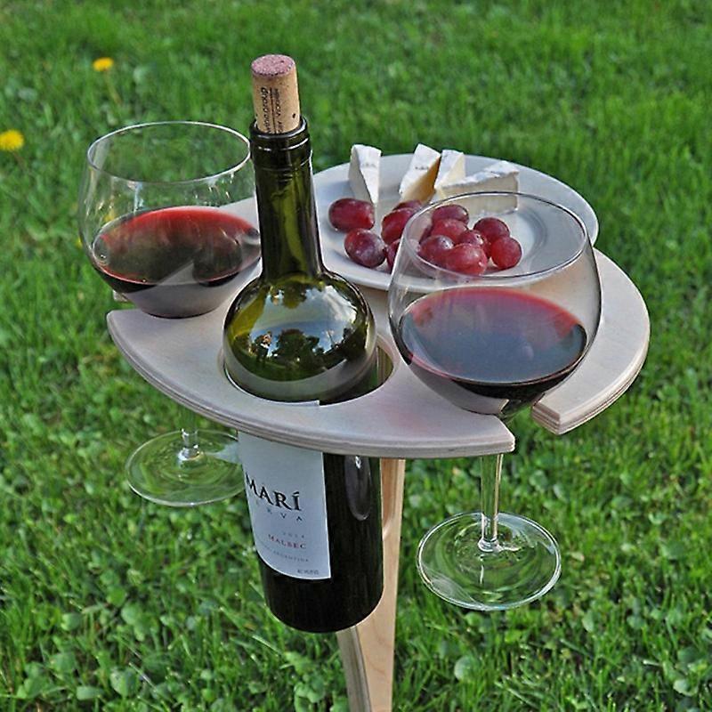 Szczw Portable outdoor folding wooden wine glass holder beach picnic party wine table