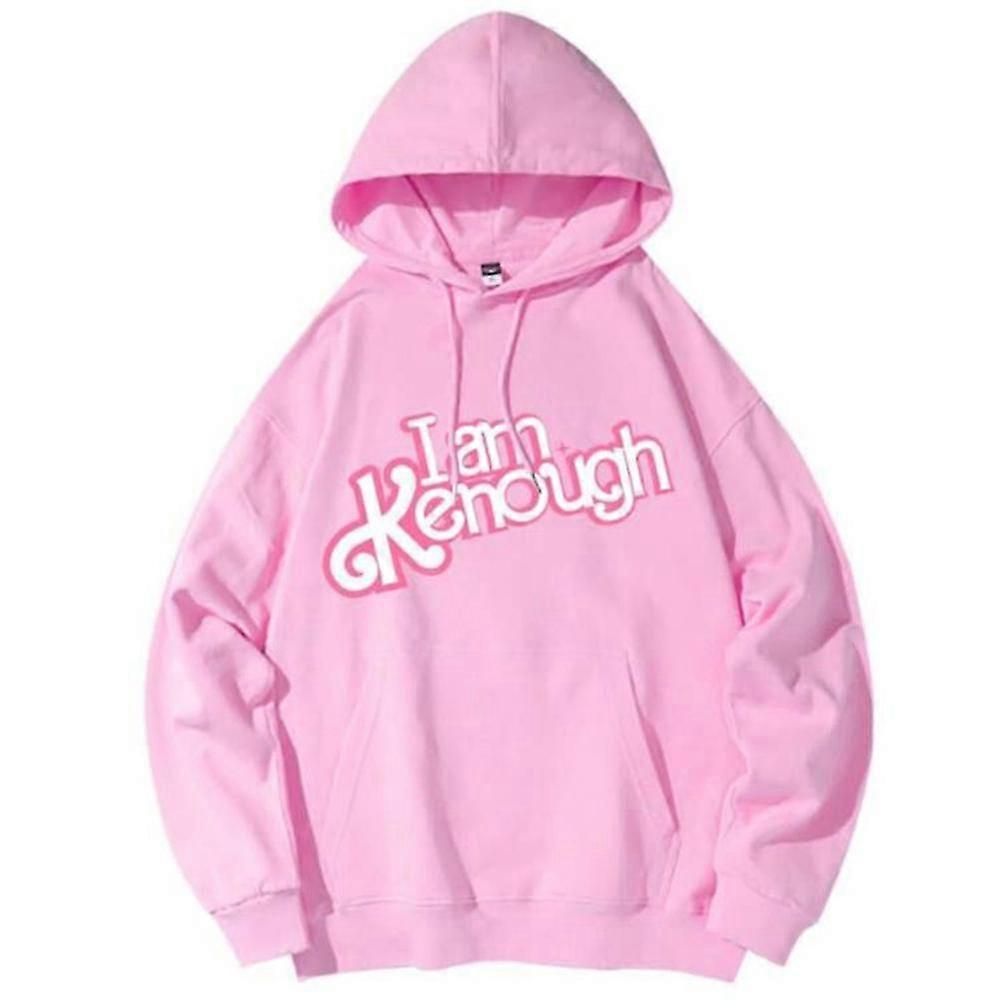 Unbrand Adult Unisex Barbie I Am Kenough Letter Printed Hoodies Mens Womens Long Sleeve Hooded Sweatshirt Casual Tops,WHBYV Pink L