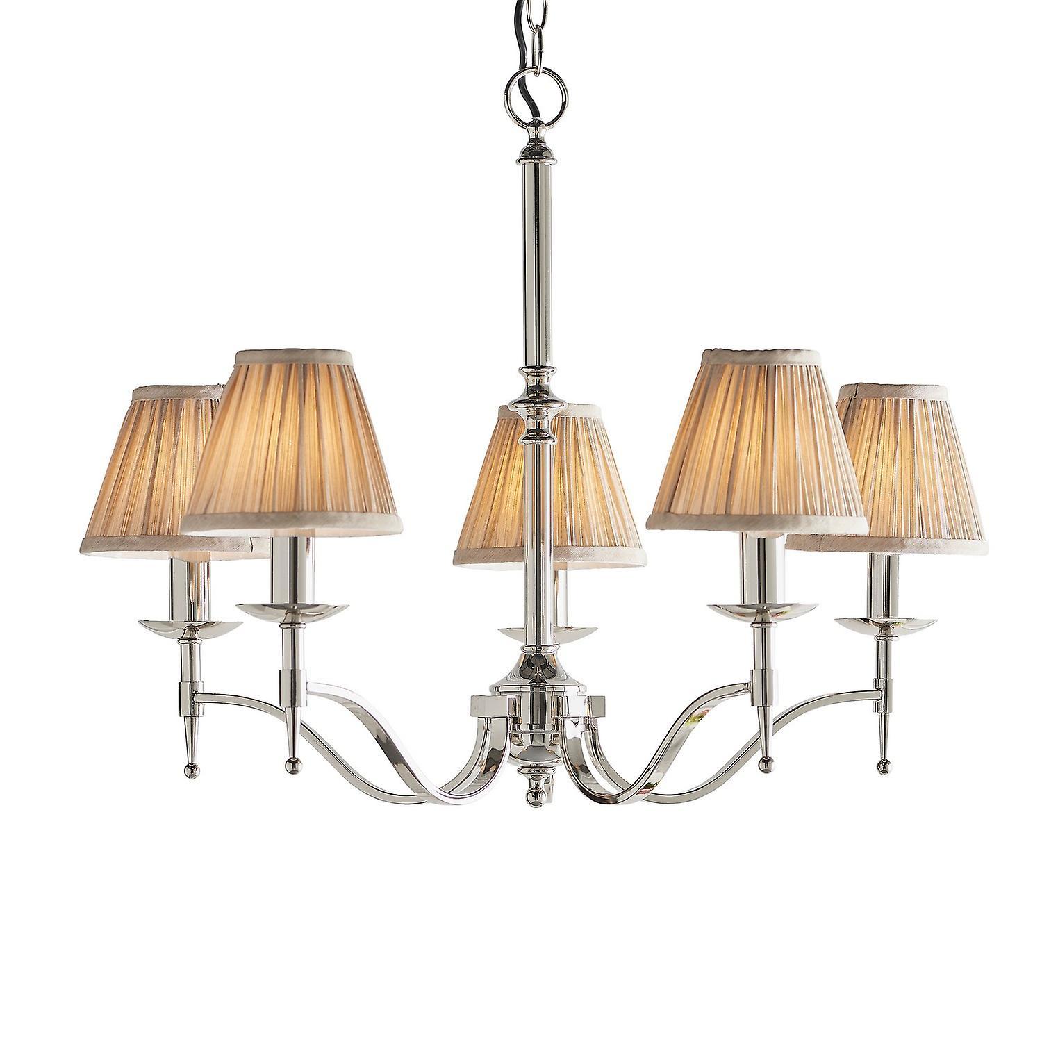 Stanford 5 Light Multi Arm Ceiling Pendant Chandelier Polished Nickel E14