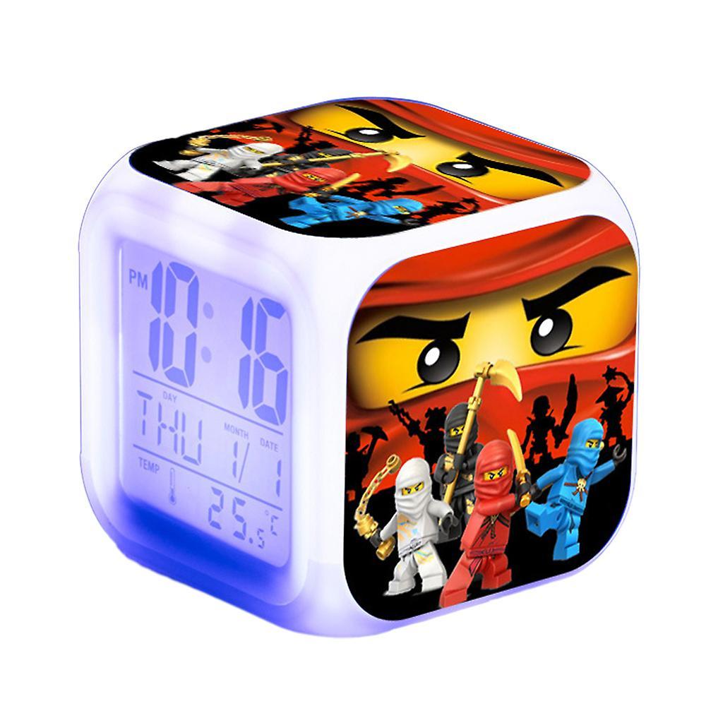 Bestdaily Ninjago Print Led Digital Alarm Clock 7 Color Changing Night Light Home Bedroom Decor Kids Toy Gifts B