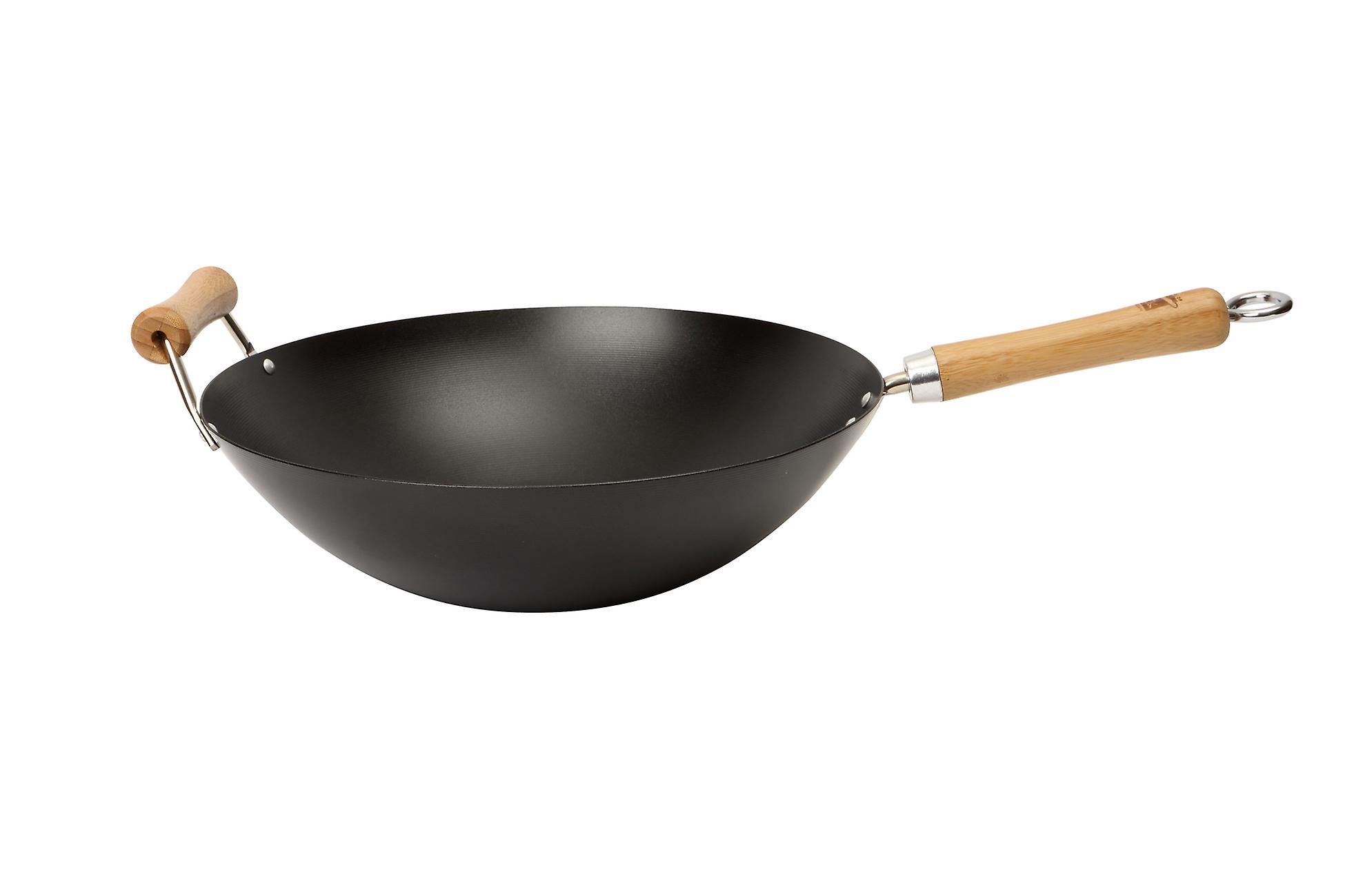 Dexam School Of Wok Non Stick Flat Bottom Wok 36cm 14 Inch Black