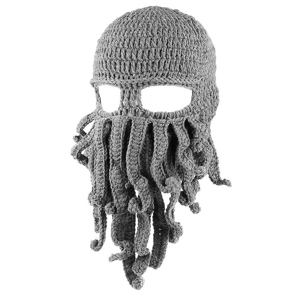 Tuelaly Unisex Winter Warm Octopus Tentacle Full Face Mask Knitted Hat Ski Cap Balaclava Grey