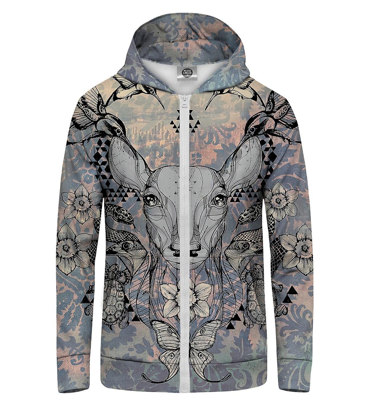 Mr Gugu & Miss Go Mr. GUGU & Miss GO Deer Collage Hoodie Kangaroo Zip Up grey XS