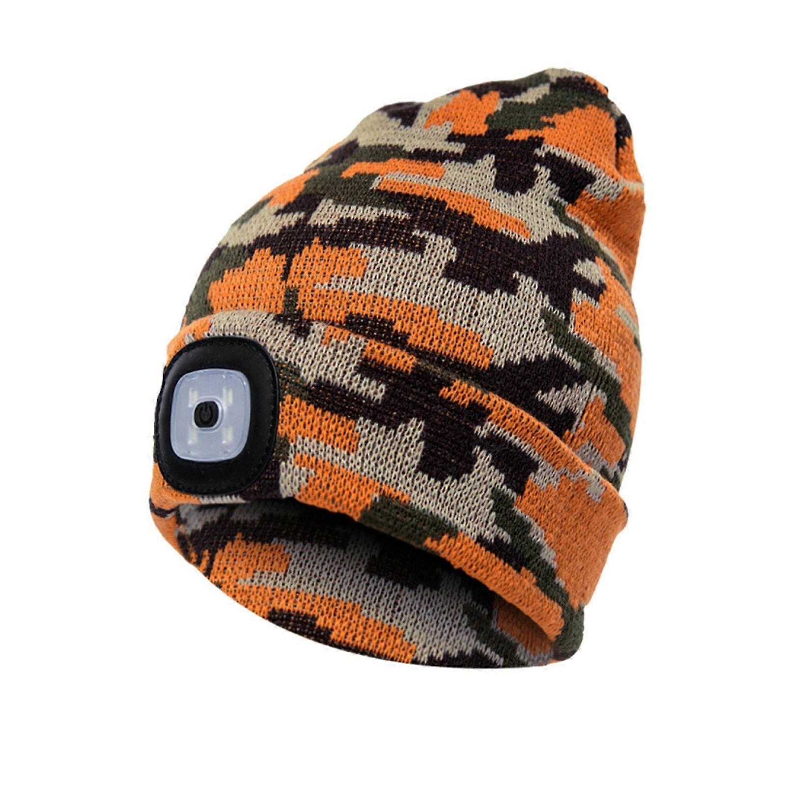 Unbrand LED Beanie Hat with Light, USB Rechargeable Winter Knitted Lighted Hat, Headlight Hat Gifts for Men Camouflage Yellow