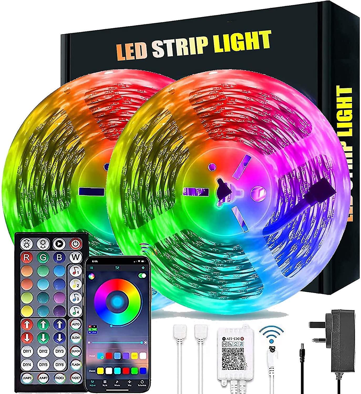 Ddyyhe 20m Led Lights Bluetooth Rgb Lights Led Tape Lights With 44-keys Remote Music Sync Colour Changing Led Mood Strip Light For Bedroom, Room, C...