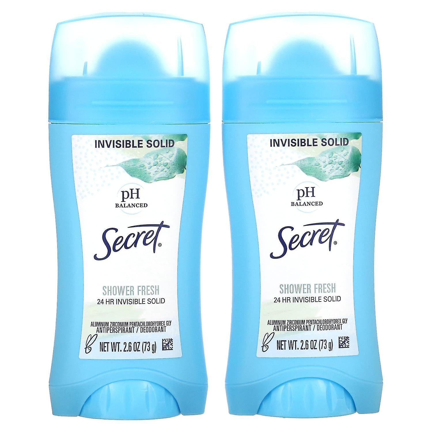 Secret, pH Balanced Antiperspirant/Deodorant, Invisible Solid, Shower Fresh, Twin Pack, 2.6 oz (73 g