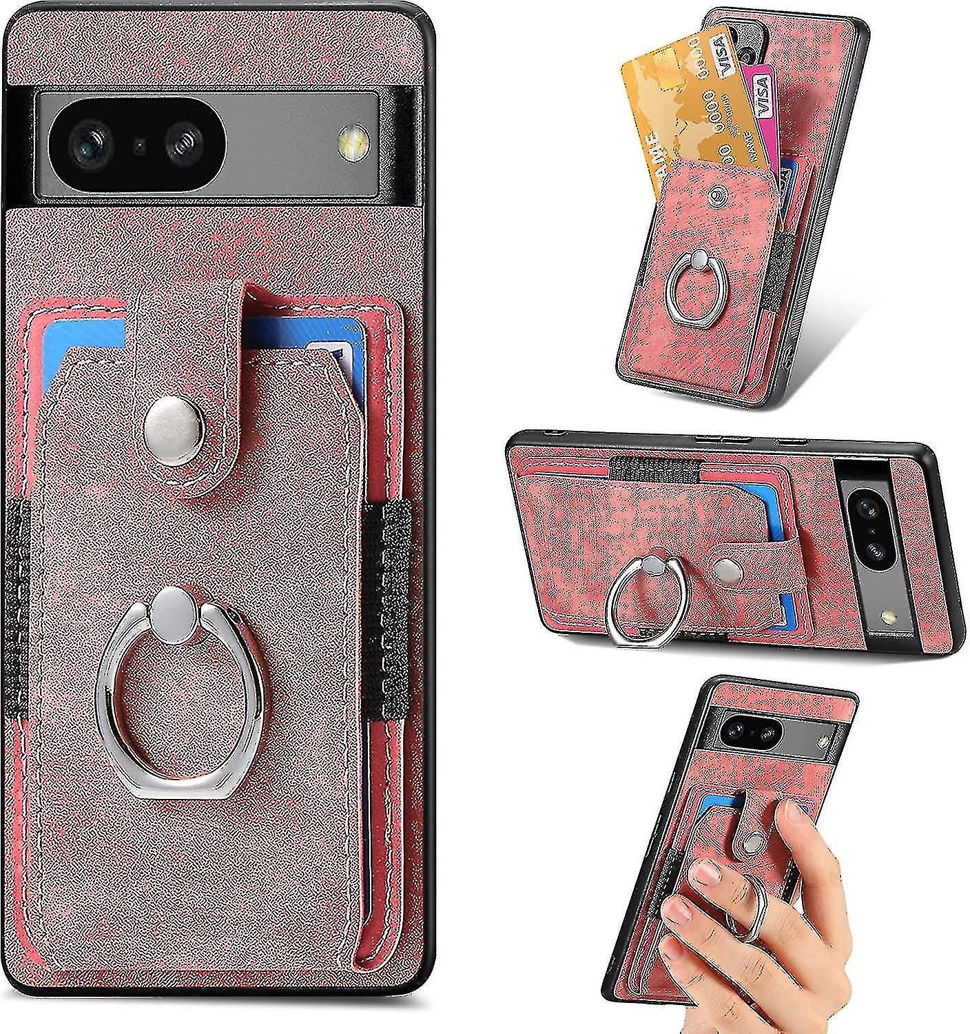 Skwtlv Leather Wallet Case Compatible Google Pixel 7a With Card Holder & Kickstand Ring Holder Anti-scratch Shockproof Pink