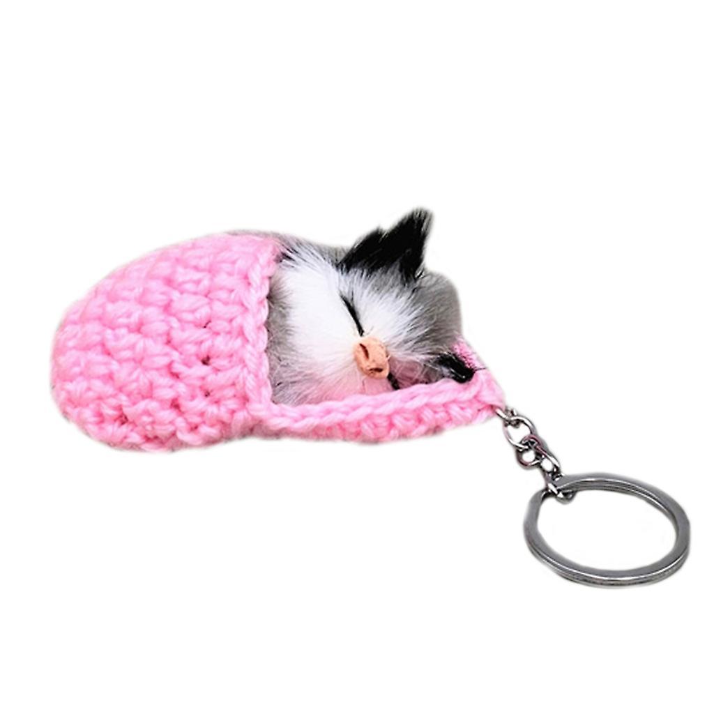 unbrand Bag Keychain Sleeping Cat Keychain Cute Pendant Plush Keychain Cute Keyring Pink