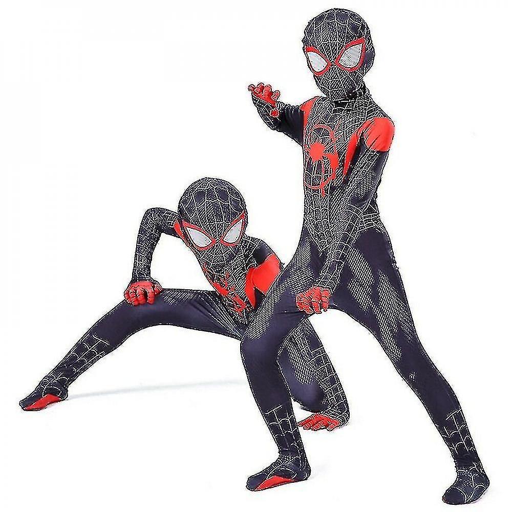 Zhenv Kids Miles Morales Costume Spiderman Cosplay Jumpsuit Halloween Cosplay Suit 130CM