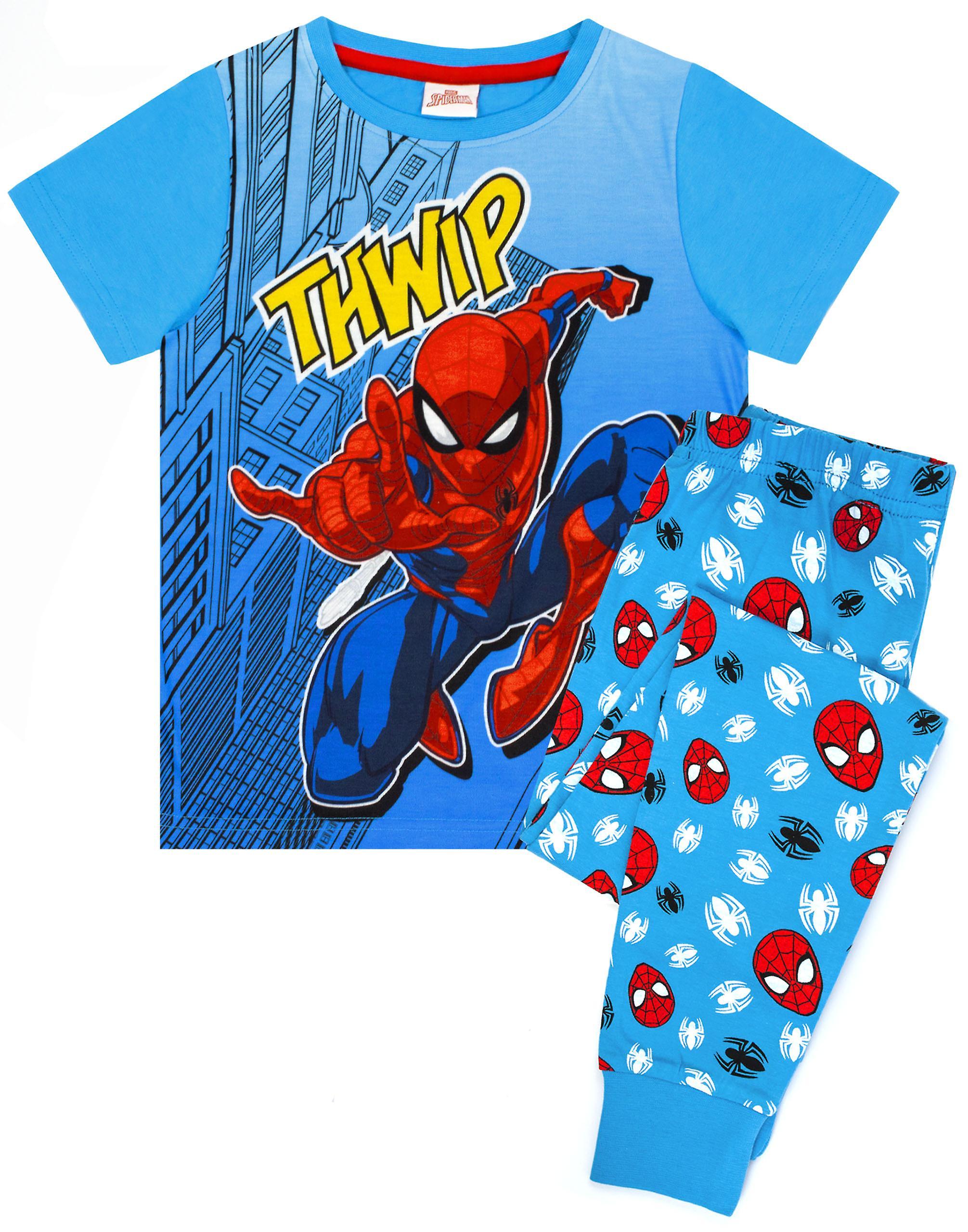 Marvel Unisex Kids Short Sleeve Long Leg Pyjama Set Blue Spider-Man 9-10 Years