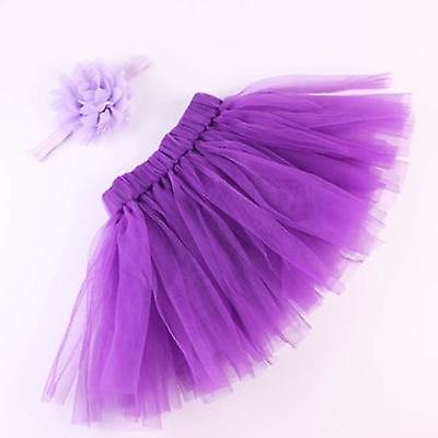 Slowmoose Baby Tulle Tutu Skirt, Flower Headband Set Lavender 3M