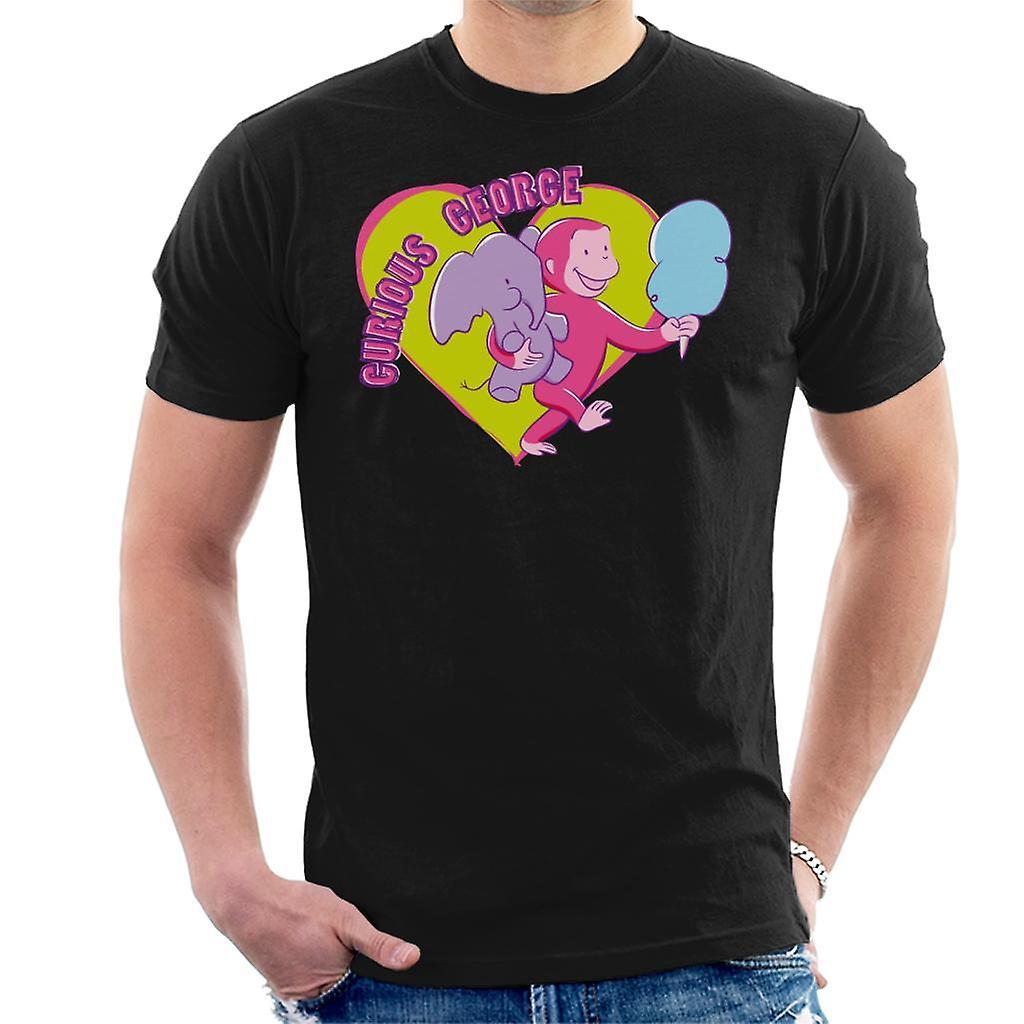 Curious George Carnival Heart Men's T-Shirt Black XX-Large