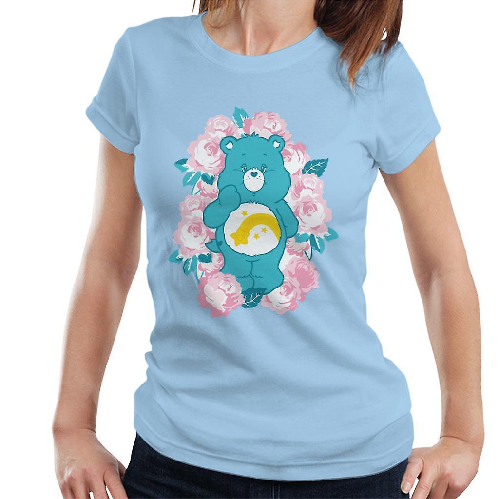 Care Bears Wish Bear Pink Flowers Women's T-Shirt Sky Blue Small