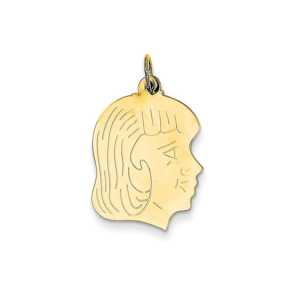 JewelryWeb 14k Yellow Gold Solid Polished Engravable Girl Head Charm Pendant Necklace Measures 27x17mm Wide Jewelry Gifts for Women