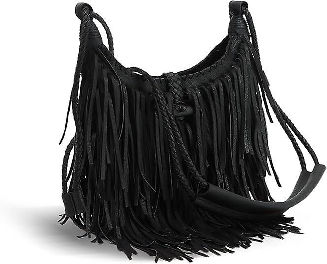 Maromalife Vintage Fringe Hobo Bags For Women Vegan Faux Suede Leather Tassel Crossbody Bag Fringe Purse Black