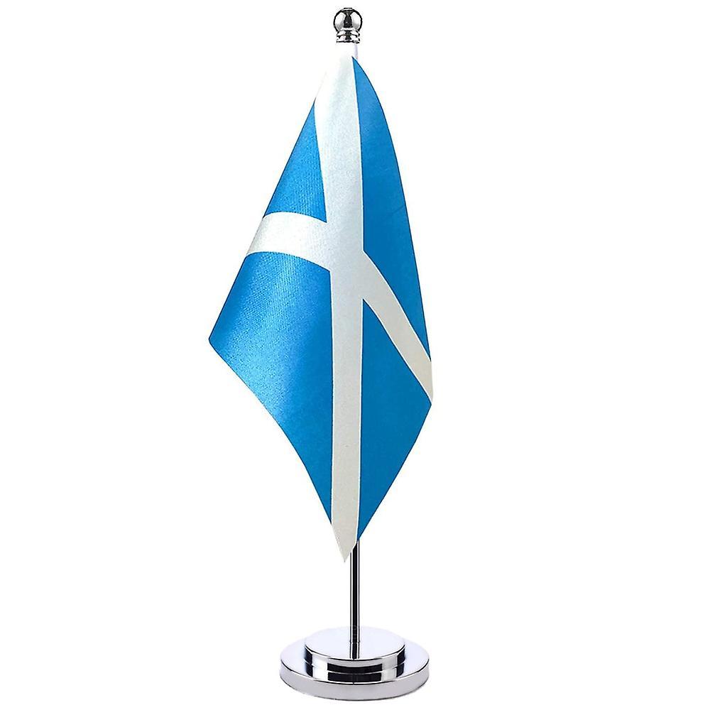 Scitoo 14x21cm Mini Flag Of Scotland Banner Meeting Boardroom Table Desk Stand Stainless Steel Pole The Scottish Flag National Design