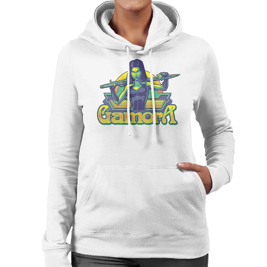 Marvel Guardians Of The Galaxy Gamora Sword Pose Women's Hooded Sweatshirt White X-Large