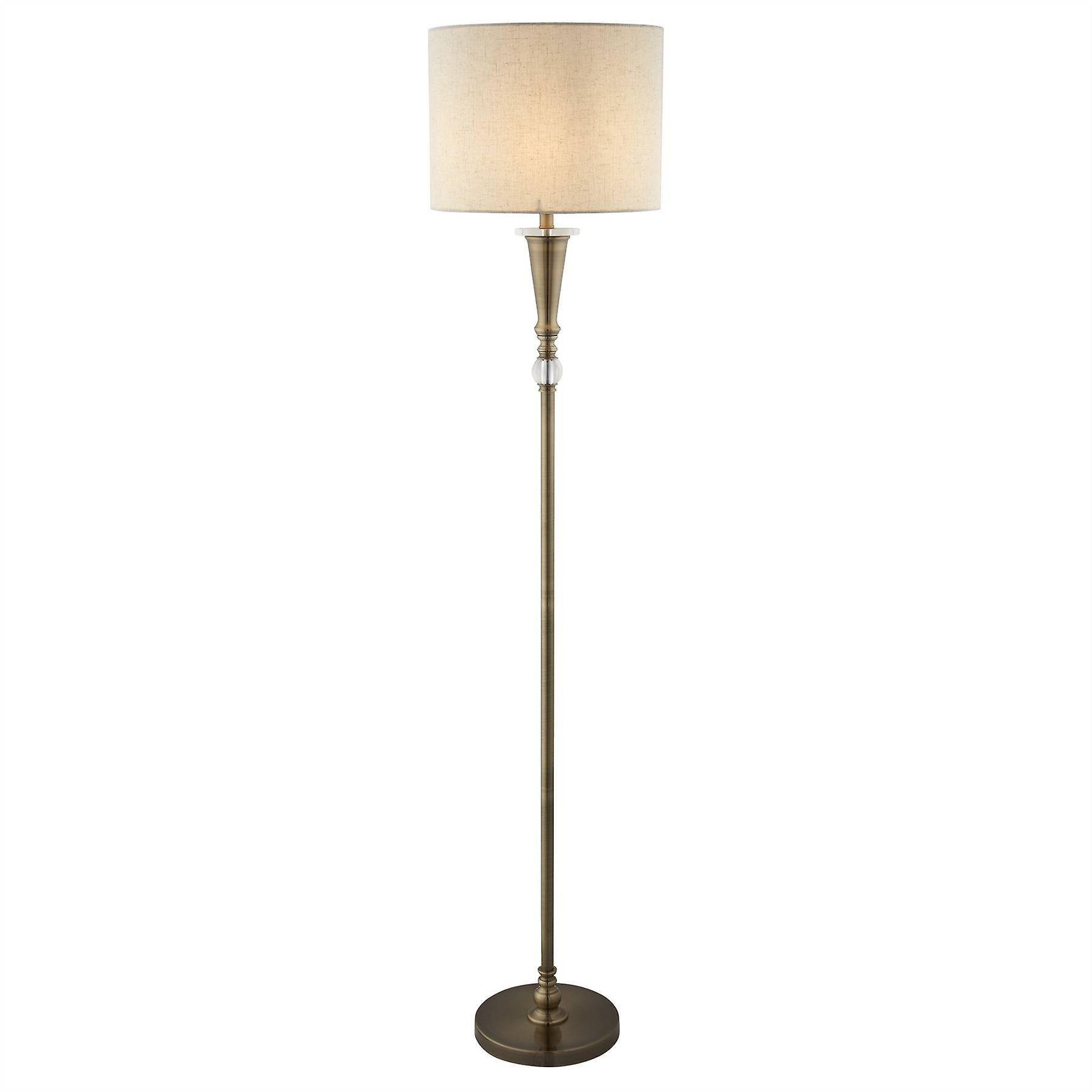 Searchlight Lighting Oscar 1 Light Floor Lamp Antique Brass, Cream with Linen Shade, E27