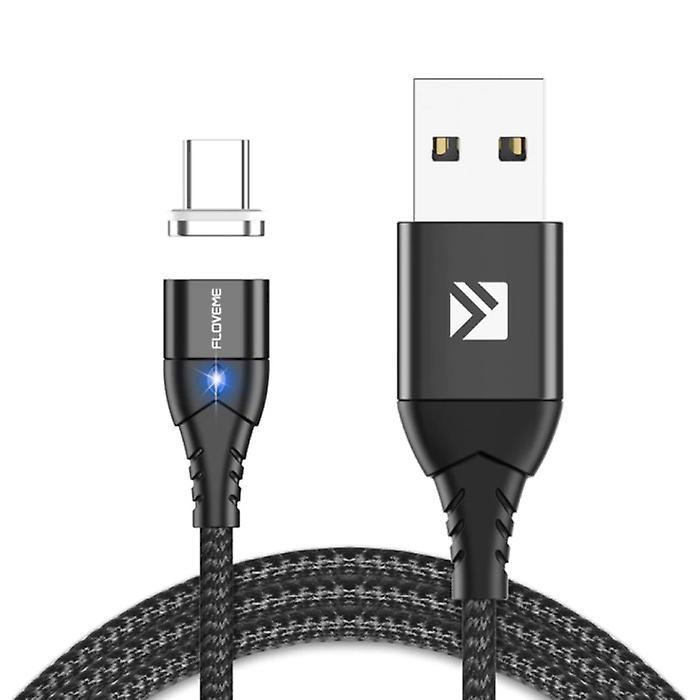 FLOVEME USB-C Magnetic Charging Cable 2 Meter Type C - Braided Nylon Charger Data Cable Android Black