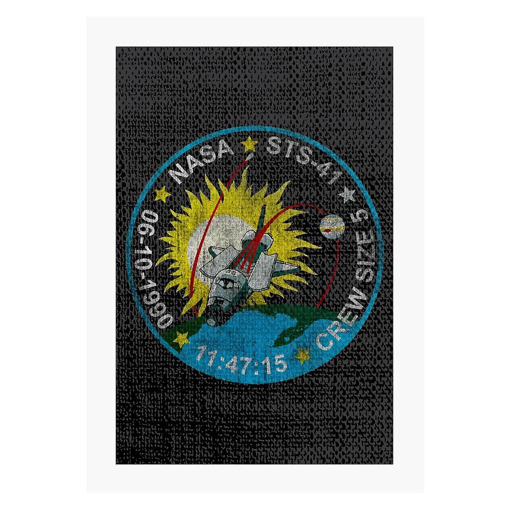 NASA STS 41 Discovery Mission Badge Distressed A4 Print Black 21cm x 29.7cm