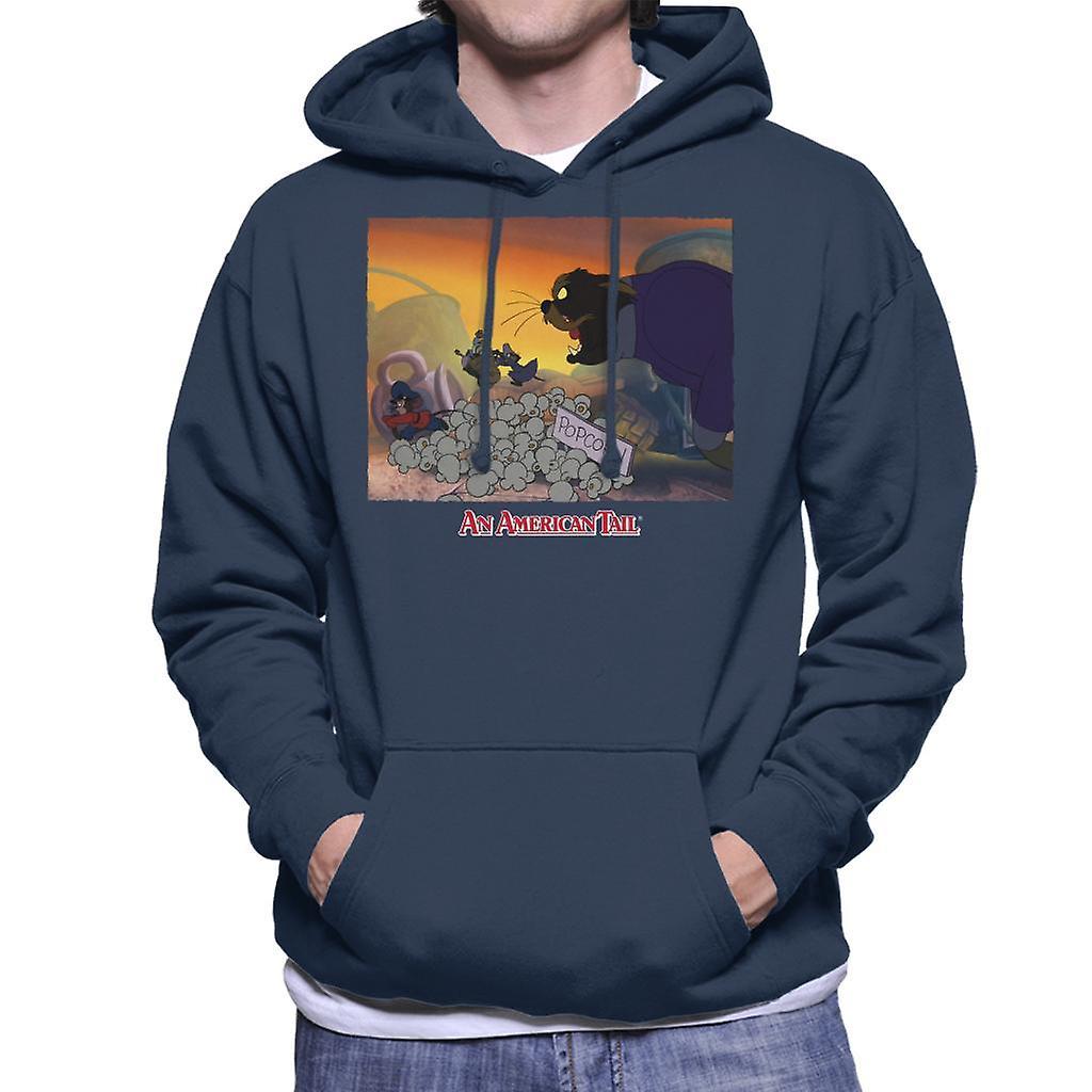 An American Tail Cossack Cat Popcorn Men's Hooded Sweatshirt Navy Blue Small