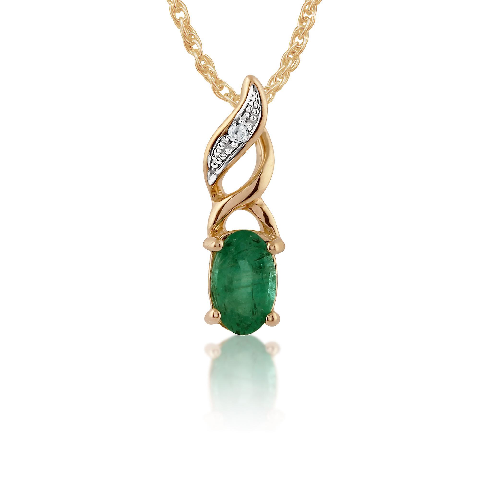 Gemondo Classic Oval Emerald & Diamond Pendant Necklace in 9ct Yellow Gold 135P1573019 Green One Size