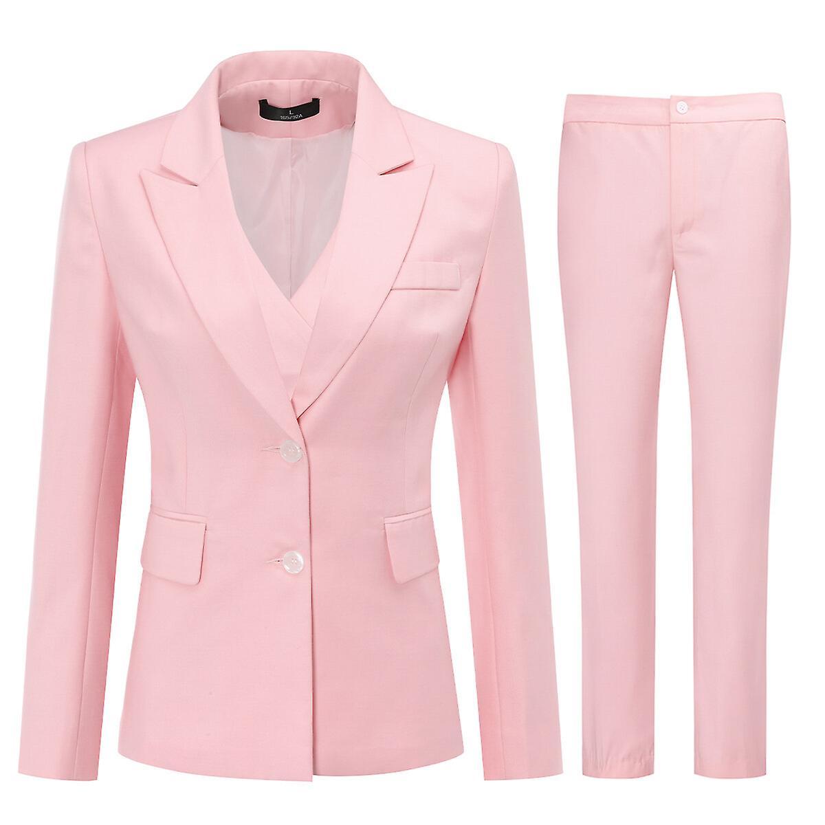 Allthemen Womens 3-Piece Business Office Solid Slim Suits Pink L