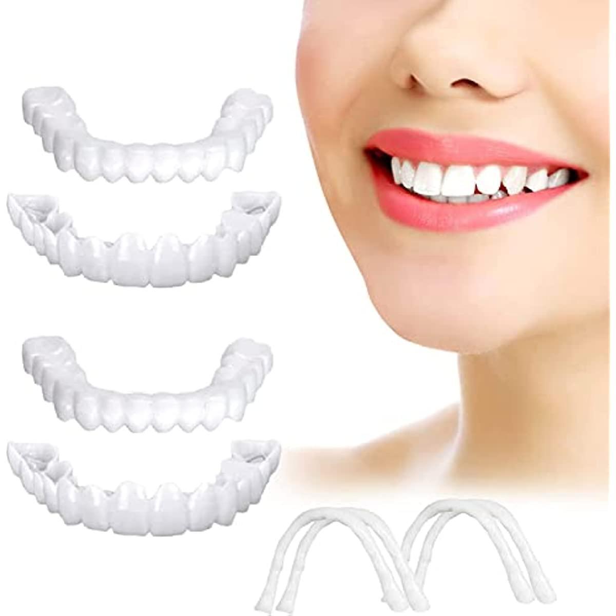 Lanou 2 Pairs Fake Teeth  Dentures Teeth for Women and Men Dental Veneers for Temporary Teeth Restoration