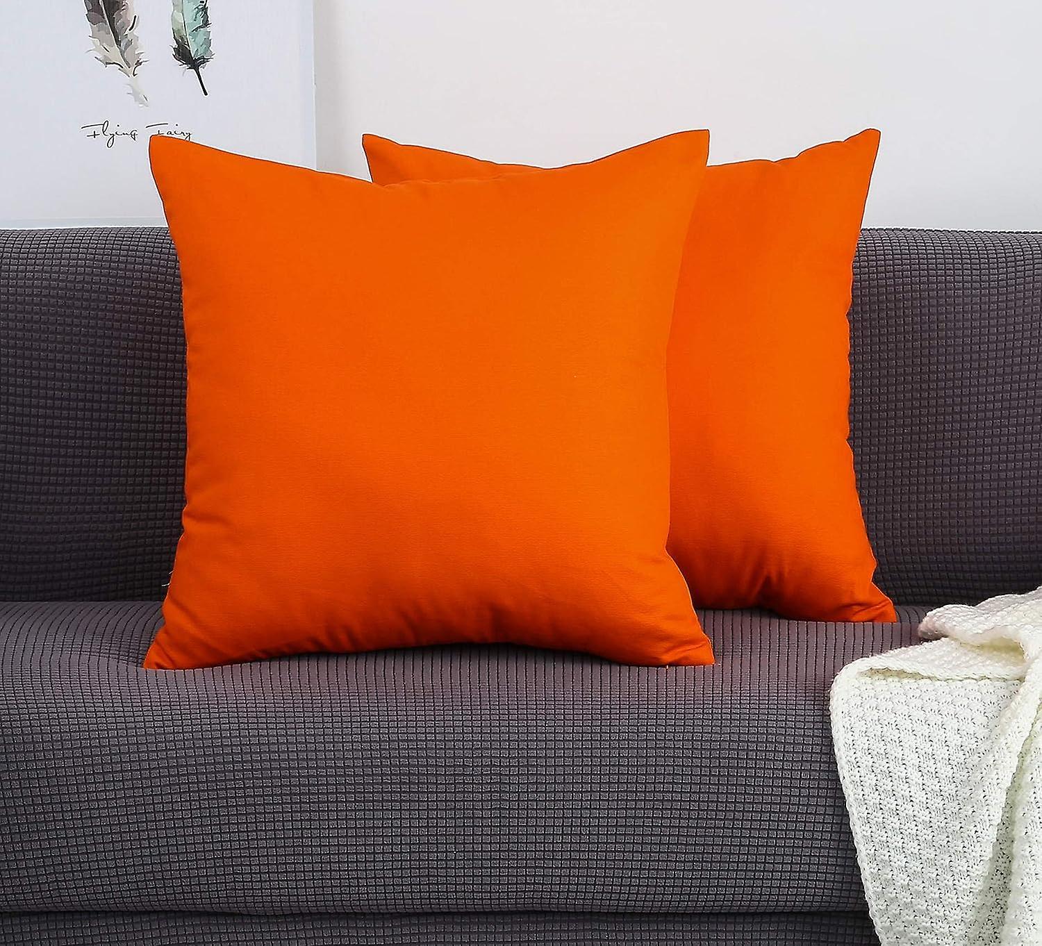 Heyone Cotton Solid Throw Pillow Covers, 18" X 18" , Orange