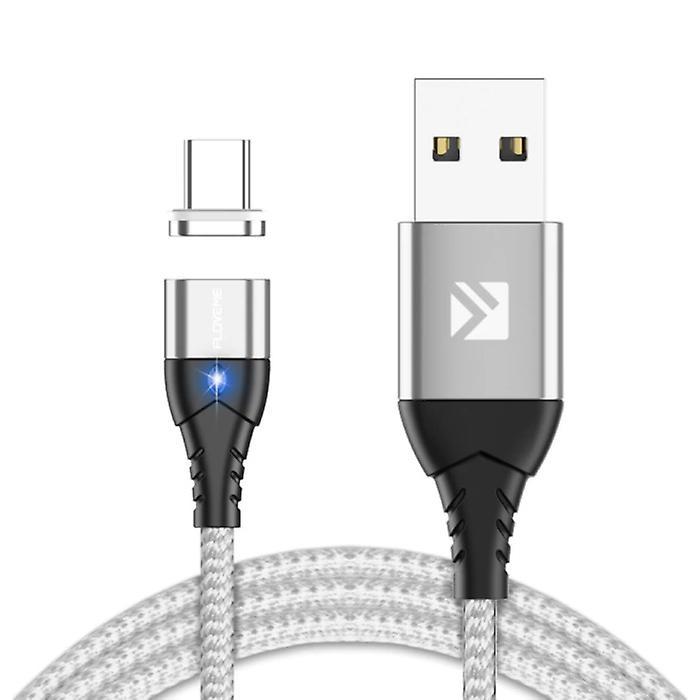 FLOVEME USB-C Magnetic Charging Cable 2 Meters Type C - Braided Nylon Charger Data Cable Android Silver