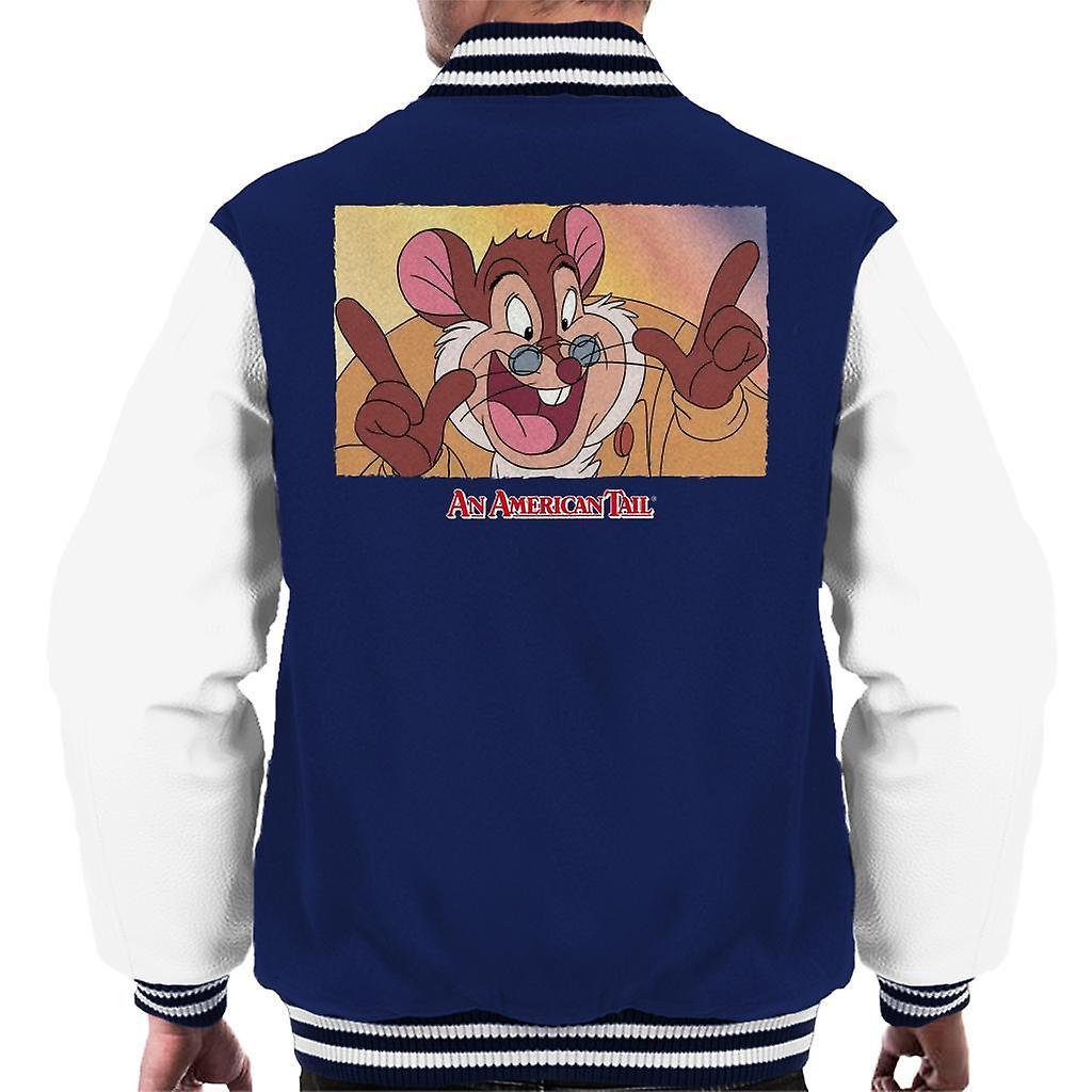 An American Tail Papa Mousekewitz Face Men's Varsity Jacket Navy/White Large